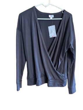 (E14) Lularoe -The Rebecca Cross Front Blouse Med, Grey- NWT